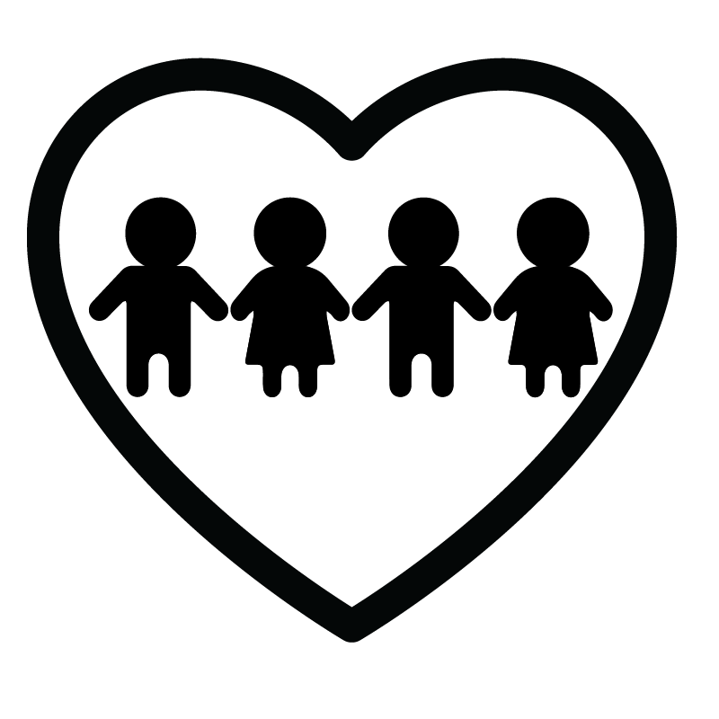 A heart icon with four children inside